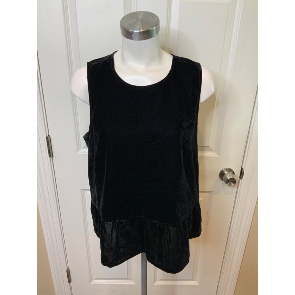 J. Crew Black Velvet Sleeveless Peplum Top, Size 12
